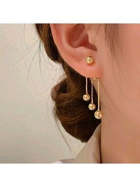Gold Ball Drop Threader Earrings Women Jewelry